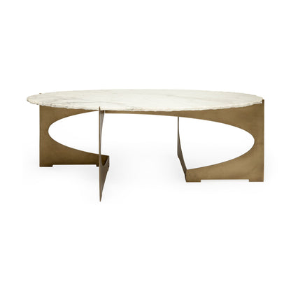 White & Gold Genuine Marble & Metal Oval Coffee Table