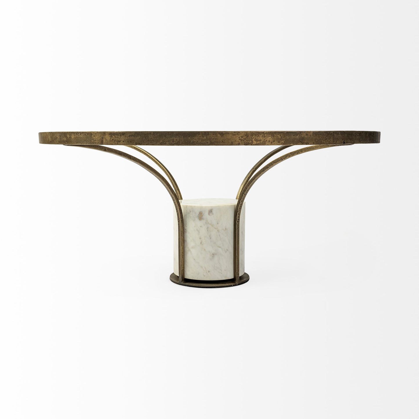 Antiqued Gold & White Glass Iron & Marble Round Pedestal Coffee Table image 4