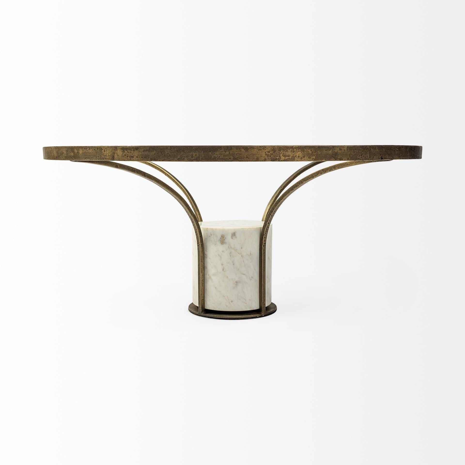 Antiqued Gold & White Glass Iron & Marble Round Pedestal Coffee Table image 4
