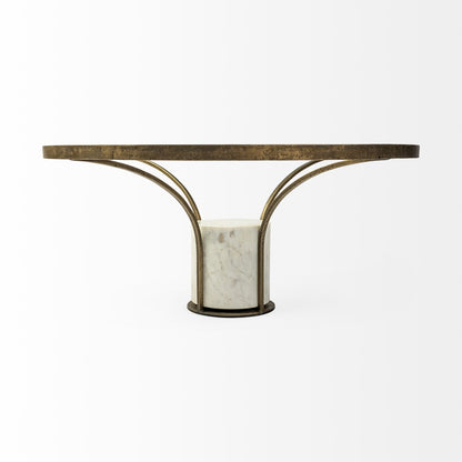 Antiqued Gold & White Glass Iron & Marble Round Pedestal Coffee Table image 4