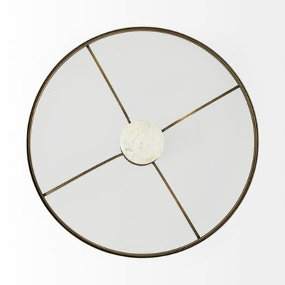 Clear & White & Gold Glass & Stone Round Coffee Table