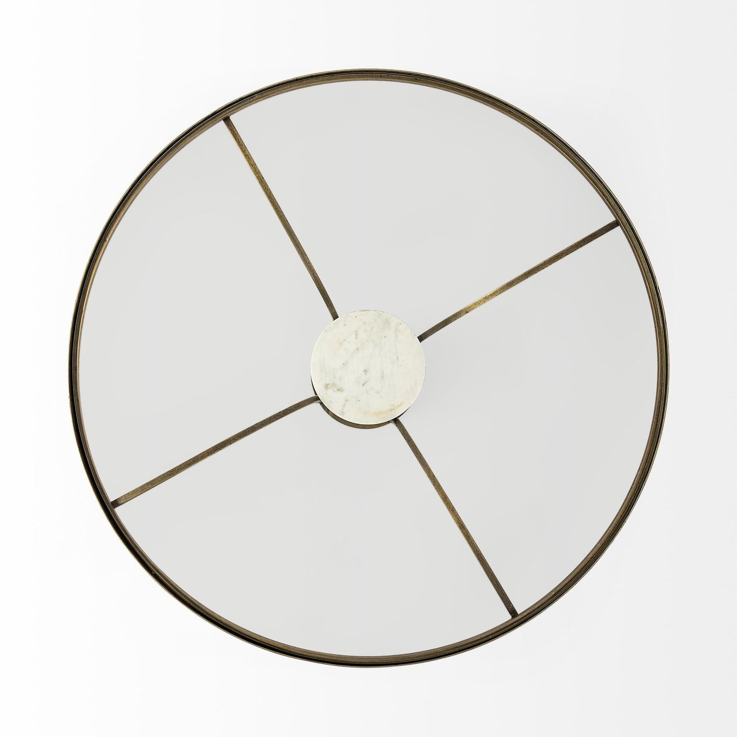 Antiqued Gold & White Glass Iron & Marble Round Pedestal Coffee Table image 5