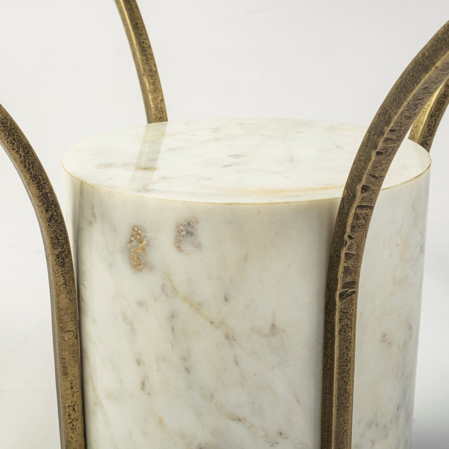 Antiqued Gold & White Glass Iron & Marble Round Pedestal Coffee Table image 8