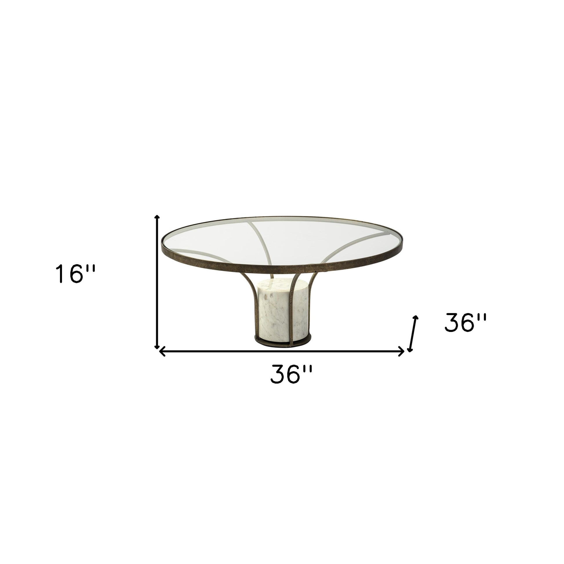 Antiqued Gold & White Glass Iron & Marble Round Pedestal Coffee Table image 9