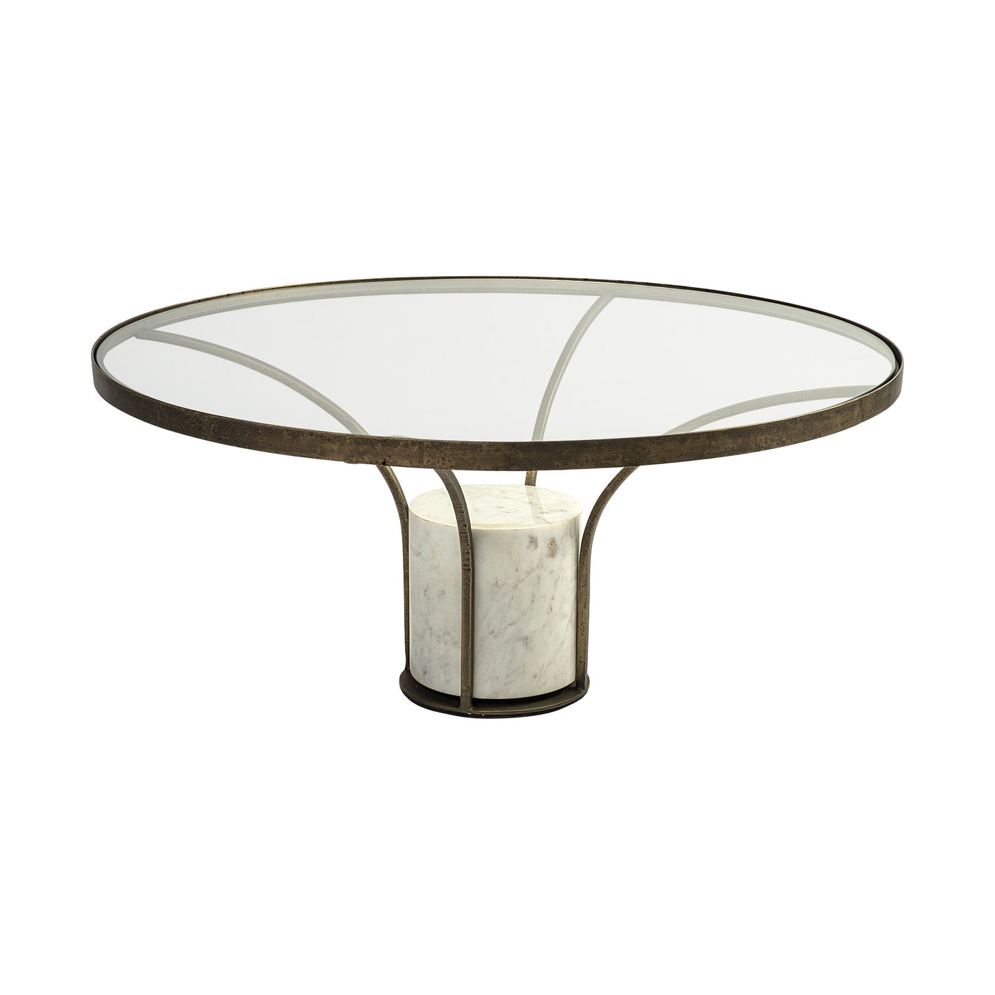 Antiqued Gold & White Glass Iron & Marble Round Pedestal Coffee Table image 6