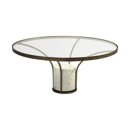 Antiqued Gold & White Glass Iron & Marble Round Pedestal Coffee Table image 6