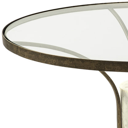 Antiqued Gold & White Glass Iron & Marble Round Pedestal Coffee Table image 7
