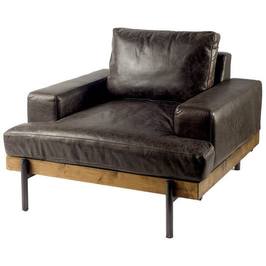 Black Faux Leather Distressed Club Chair