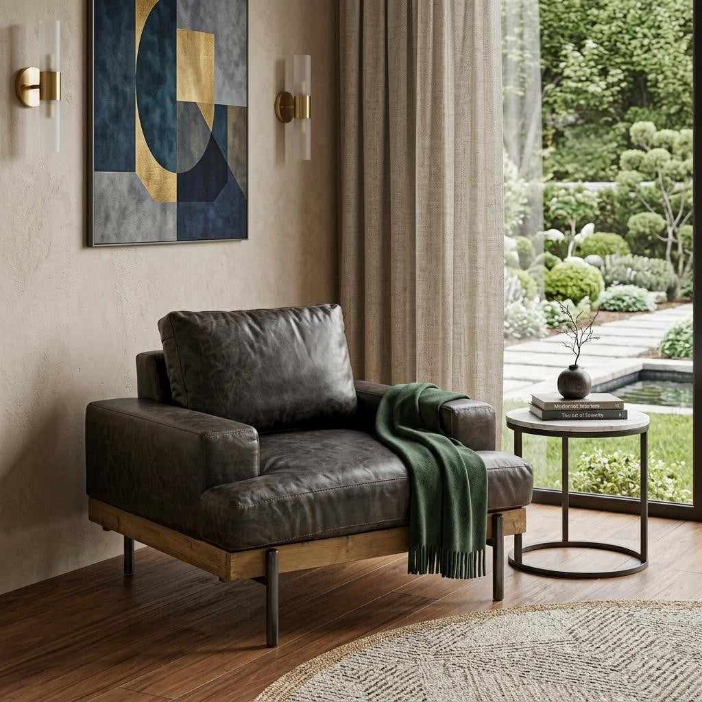 Black Faux Leather Distressed Club Chair