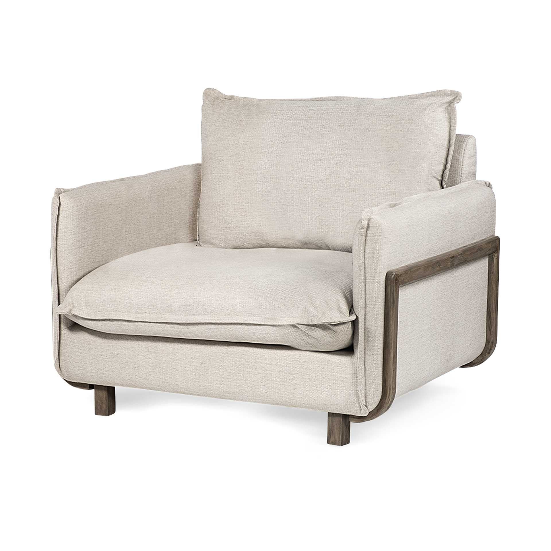 Cream & Brown Linen Club Chair