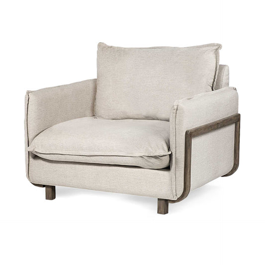 Cream & Brown Linen Club Chair