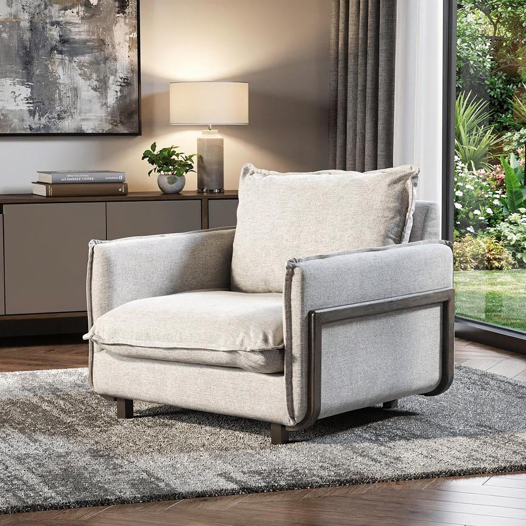 Cream & Brown Linen Club Chair