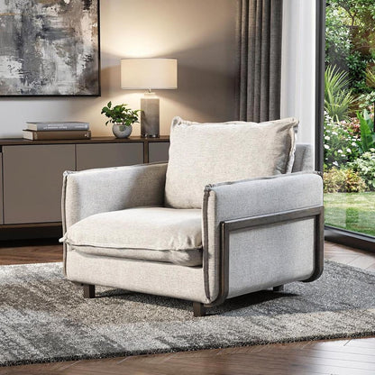 Cream & Brown Linen Club Chair