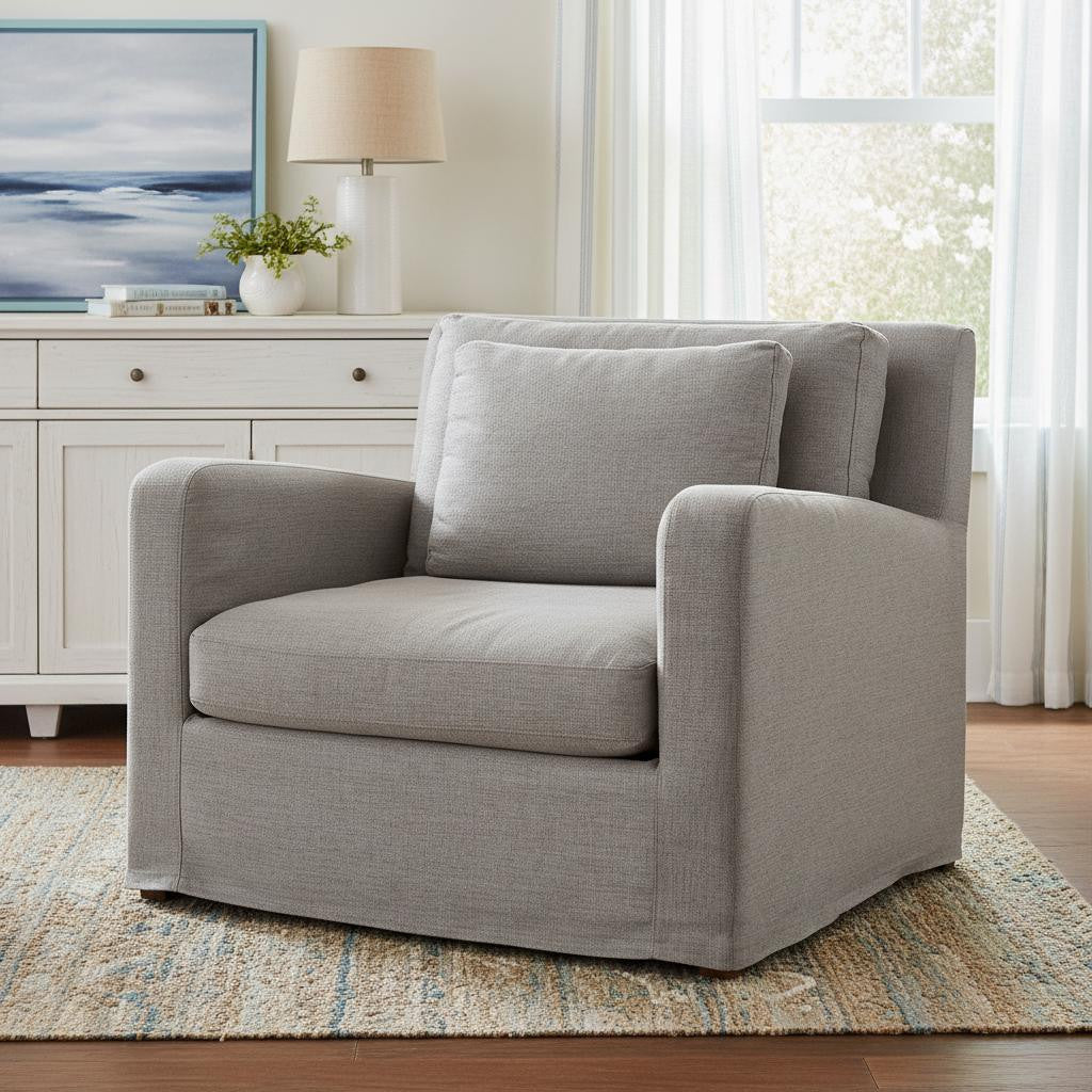 Gray & Brown Linen Arm Chair