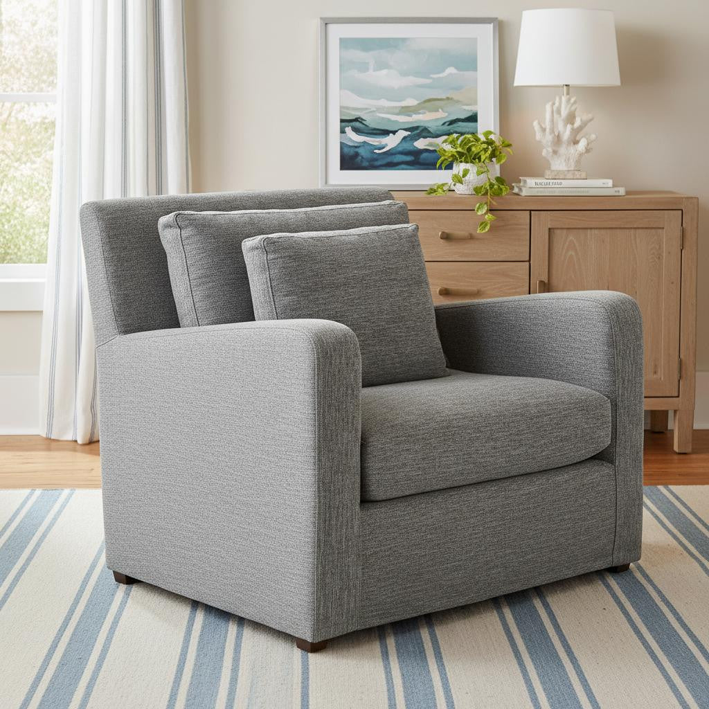 Gray & Brown Linen Arm Chair