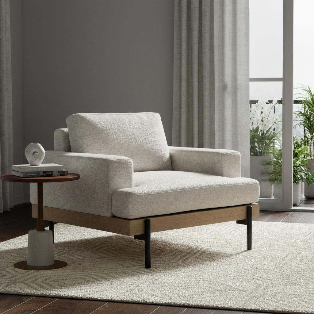 Cream & Black Fabric Arm Chair