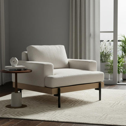 Cream & Black Fabric Arm Chair