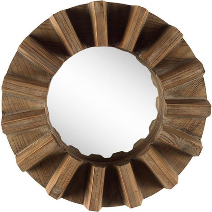 Sprocket  Round Walnut Finish Frame Wall Mirror