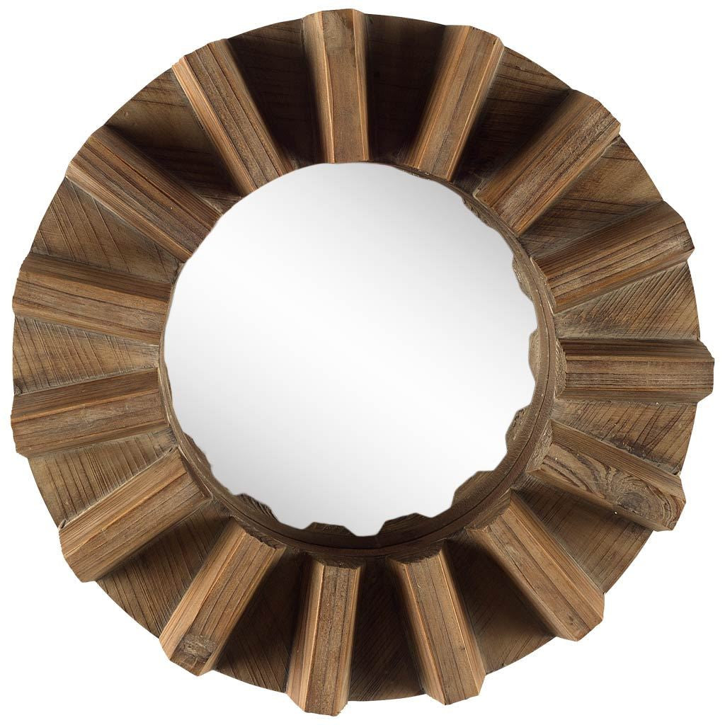 Sprocket  Round Walnut Finish Frame Wall Mirror