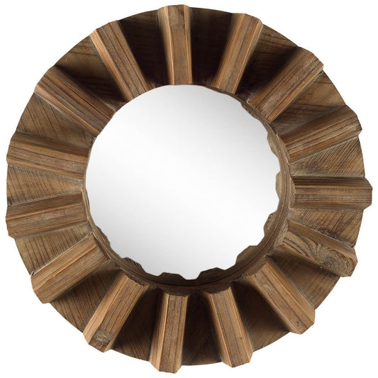 Sprocket  Round Walnut Finish Frame Wall Mirror