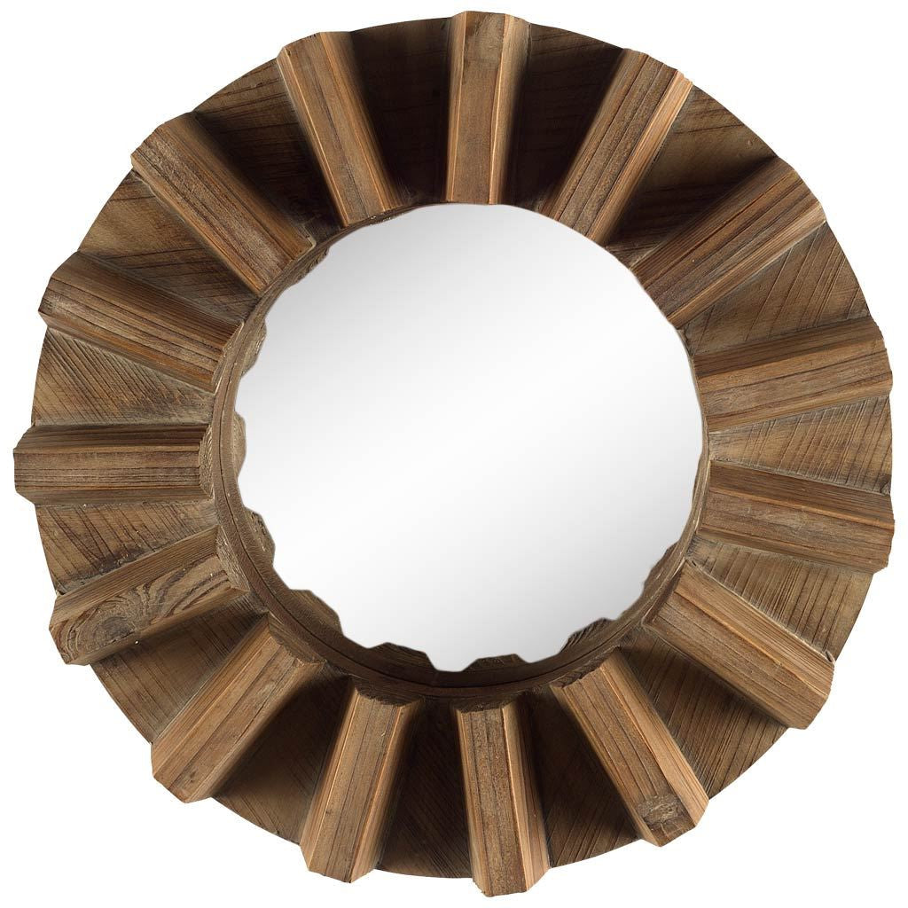 Sprocket  Round Walnut Finish Frame Wall Mirror