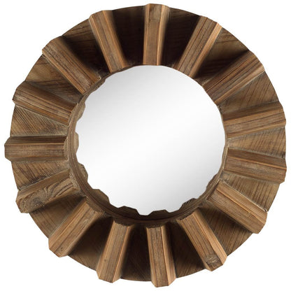 Sprocket  Round Walnut Finish Frame Wall Mirror