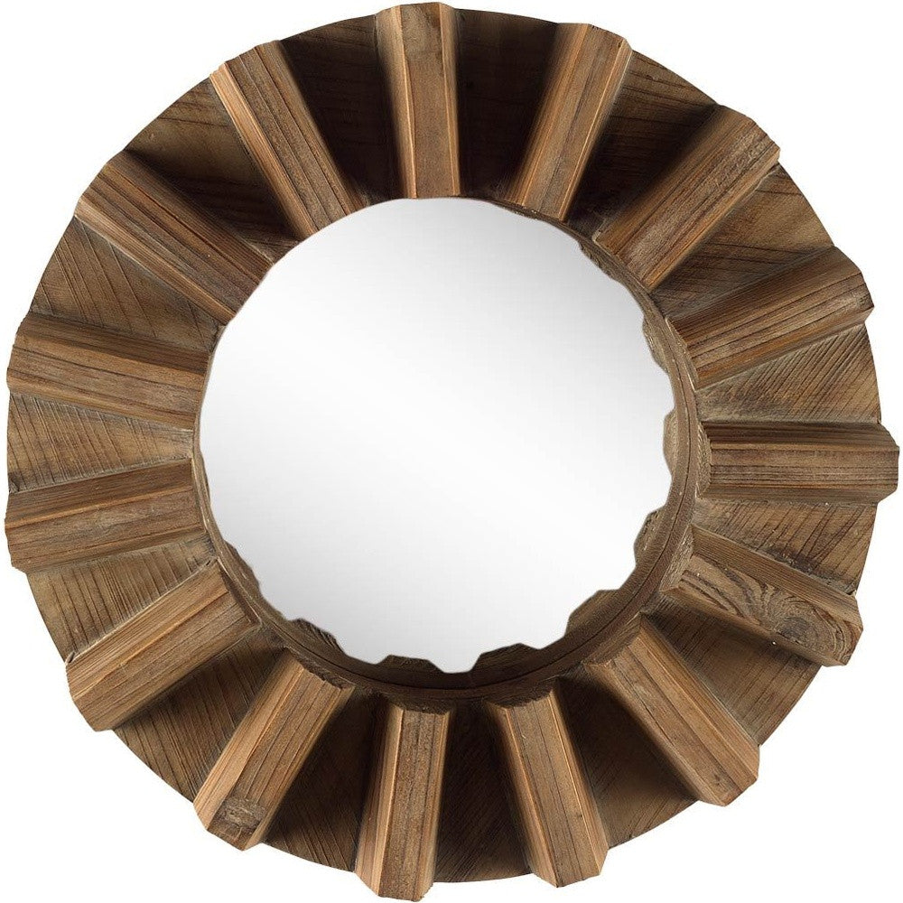 Sprocket  Round Walnut Finish Frame Wall Mirror