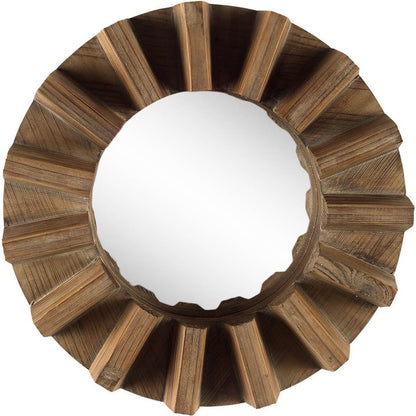 Sprocket  Round Walnut Finish Frame Wall Mirror