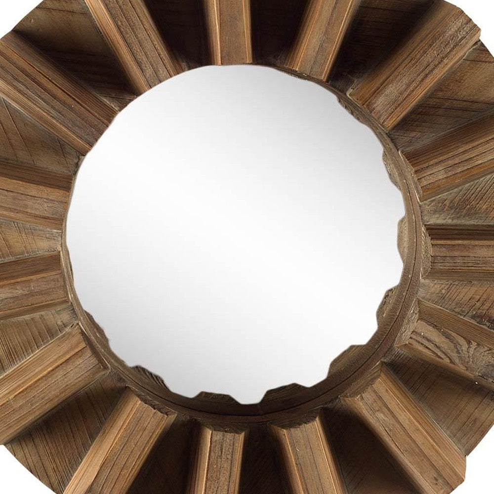Sprocket  Round Walnut Finish Frame Wall Mirror