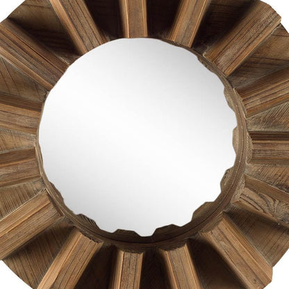 Sprocket  Round Walnut Finish Frame Wall Mirror