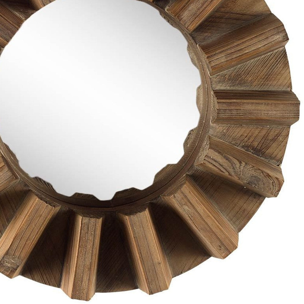 Sprocket  Round Walnut Finish Frame Wall Mirror