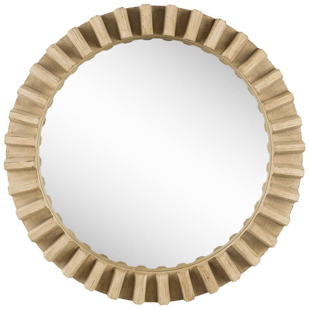 Round Natural Brown Wood Frame Wall Mirror
