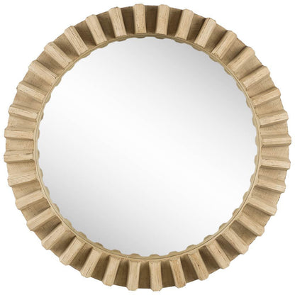 Round Natural Brown Wood Frame Wall Mirror