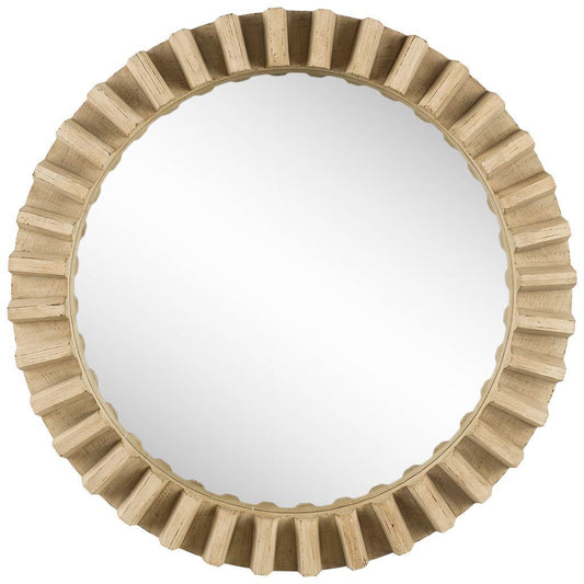 Round Natural Brown Wood Frame Wall Mirror