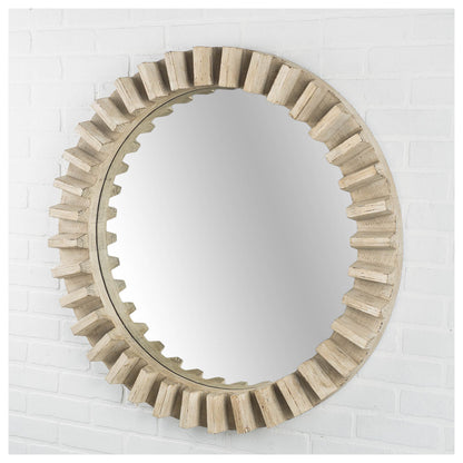 Round Natural Brown Wood Frame Wall Mirror