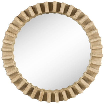 Round Natural Brown Wood Frame Wall Mirror