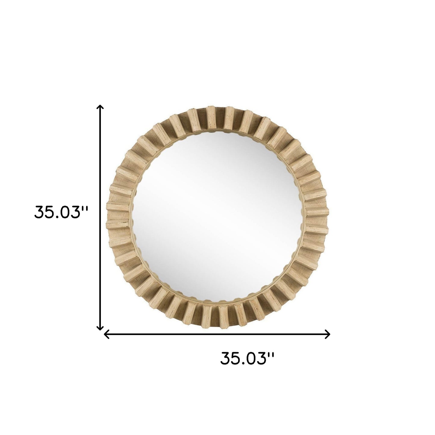 Round Natural Brown Wood Frame Wall Mirror