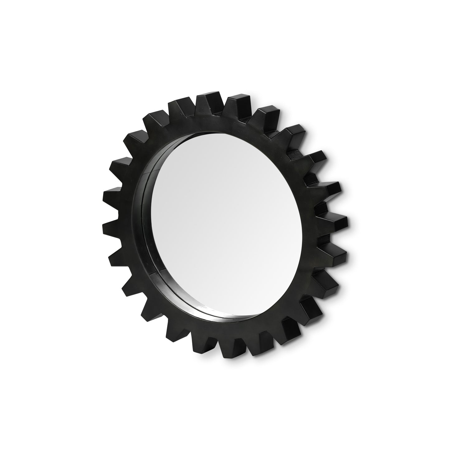 Black Cog Round Metal Frame Wall Mirror