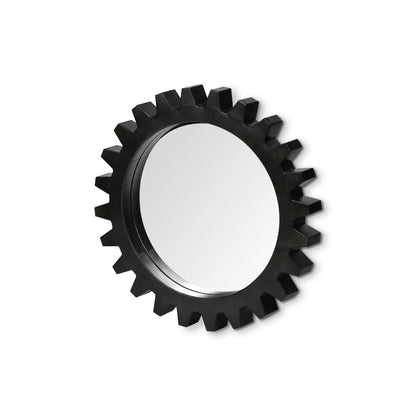 Black Cog Round Metal Frame Wall Mirror