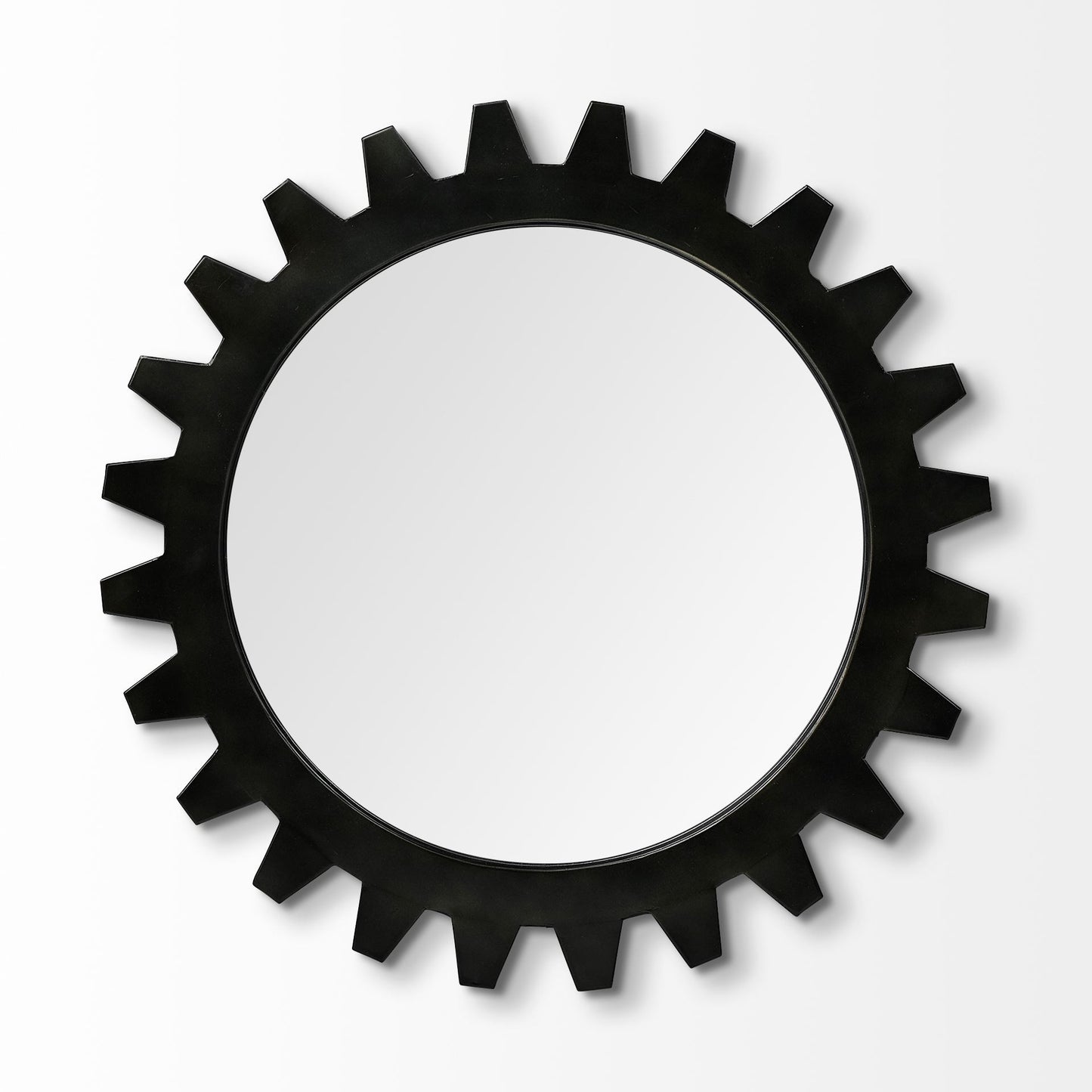 Black Cog Round Metal Frame Wall Mirror