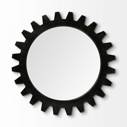 Black Cog Round Metal Frame Wall Mirror
