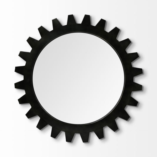 Black Cog Round Metal Frame Wall Mirror