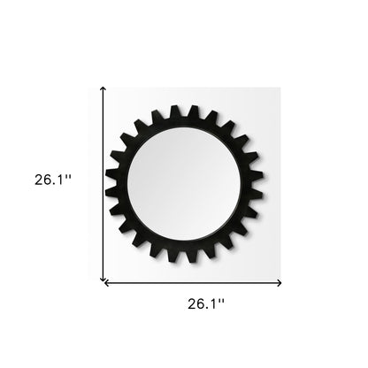 Black Cog Round Metal Frame Wall Mirror