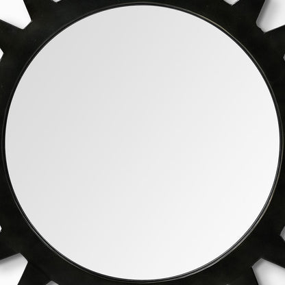 Black Cog Round Metal Frame Wall Mirror
