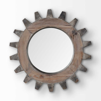 Cog  Round Natural Wood Frame Wall Mirror