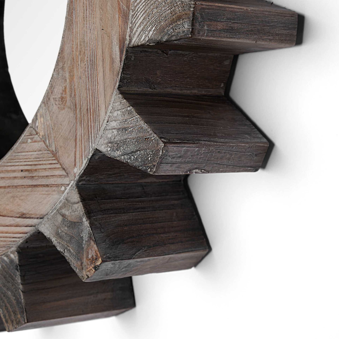 Cog  Round Natural Wood Frame Wall Mirror