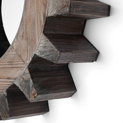 Cog  Round Natural Wood Frame Wall Mirror