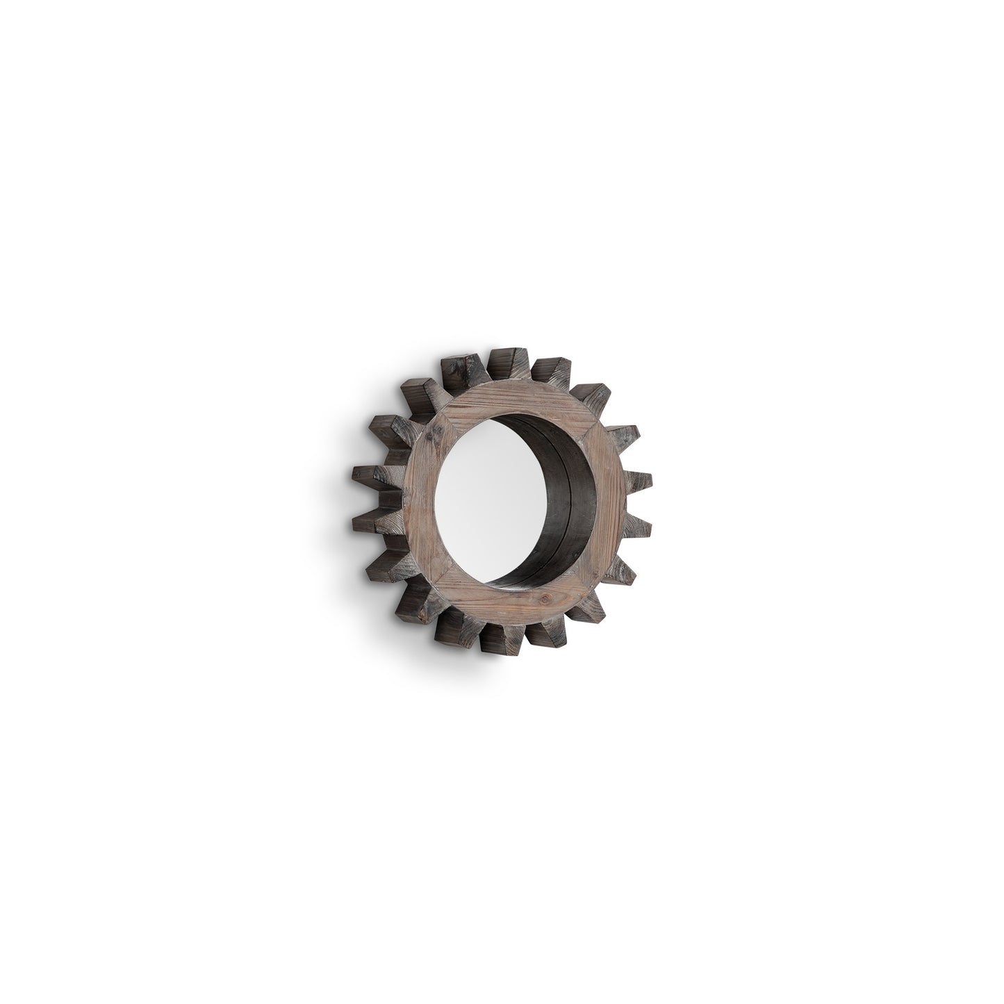 Cog  Round Natural Wood Frame Wall Mirror