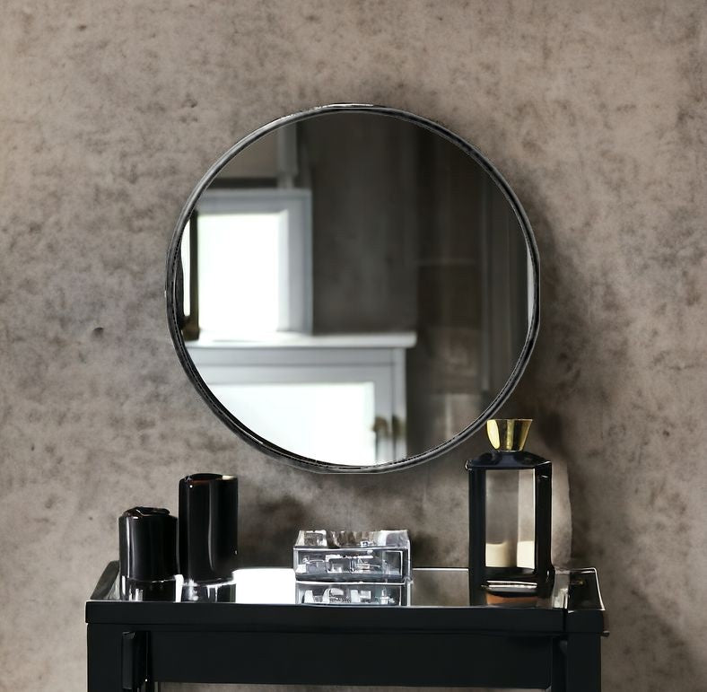 Round Black Metal Frame Wall Mirror
