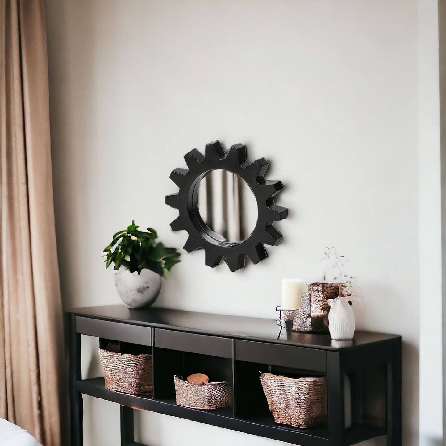 Cog  Round Black Metal Frame Wall Mirror